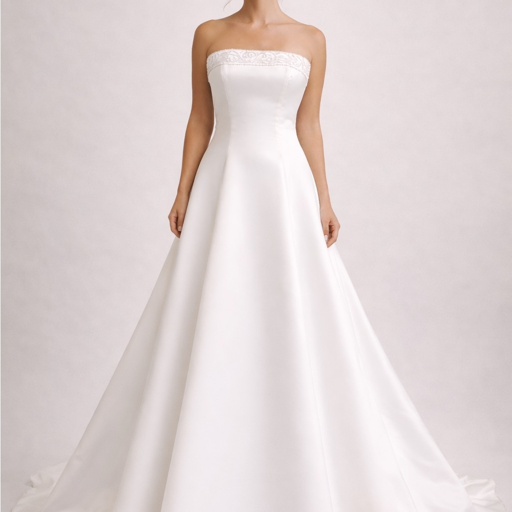“New/Never Altered” White Strapless Gown (W-001)